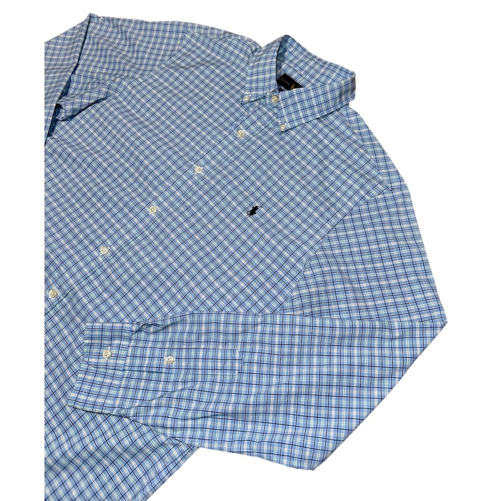 Ralph Lauren Performance Classic Fit Button Down Shirt Mens L Blue Pony Logo